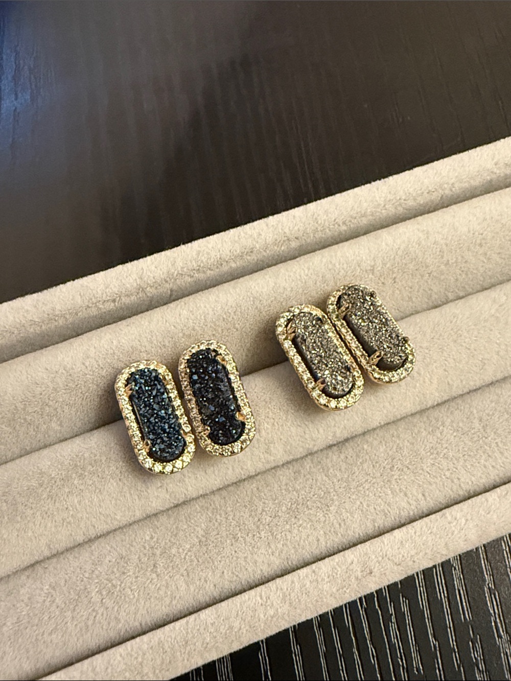 x2 Gold-Trim Druzy Quartz Stud Earrings by MAQ